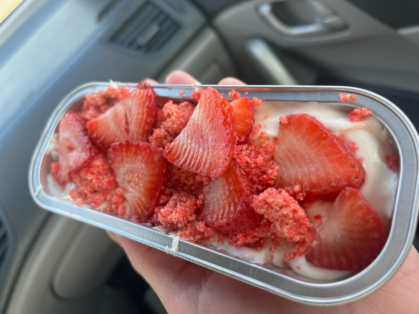 Strawberry shortcake dessert cup at Slap Yo Self BBQ — sweet finish